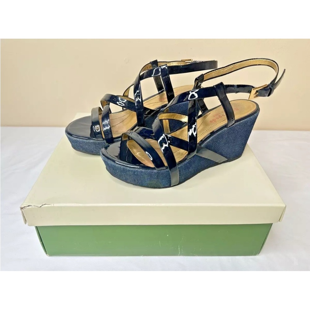 Kate Spade New York Bijou Navy Denim Textured Sandals Size 6 - With Box
